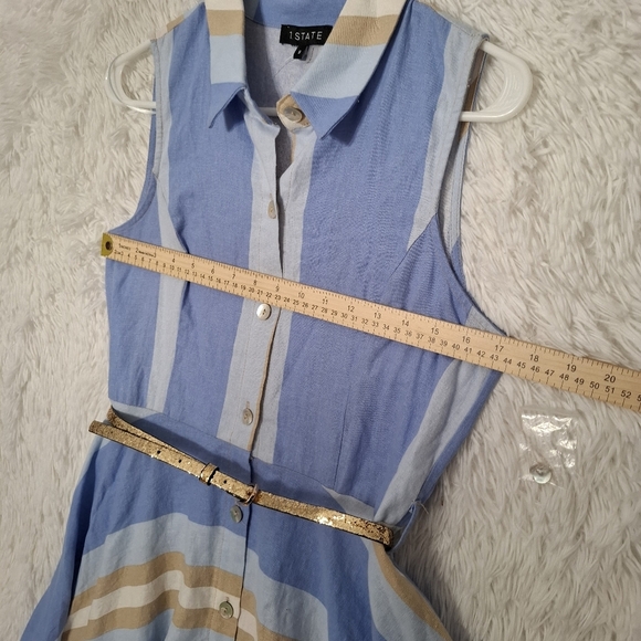 1. State Striped Print Midi Asymmetric Dress Linen Blend Sleeveless Small NWOT - Picture 7 of 9